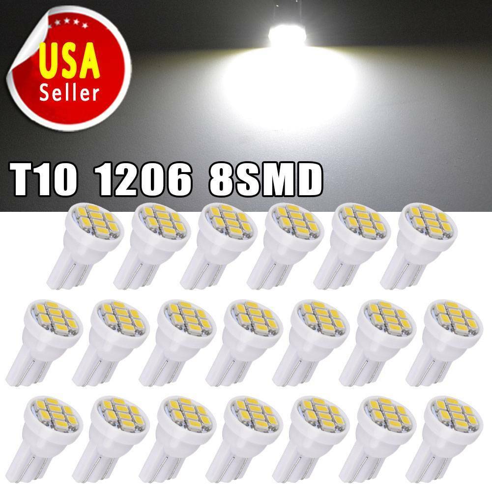 20X Car White T10 LED 8smd Side Wedge License Plate Light Bulb W5W 194 168 2825