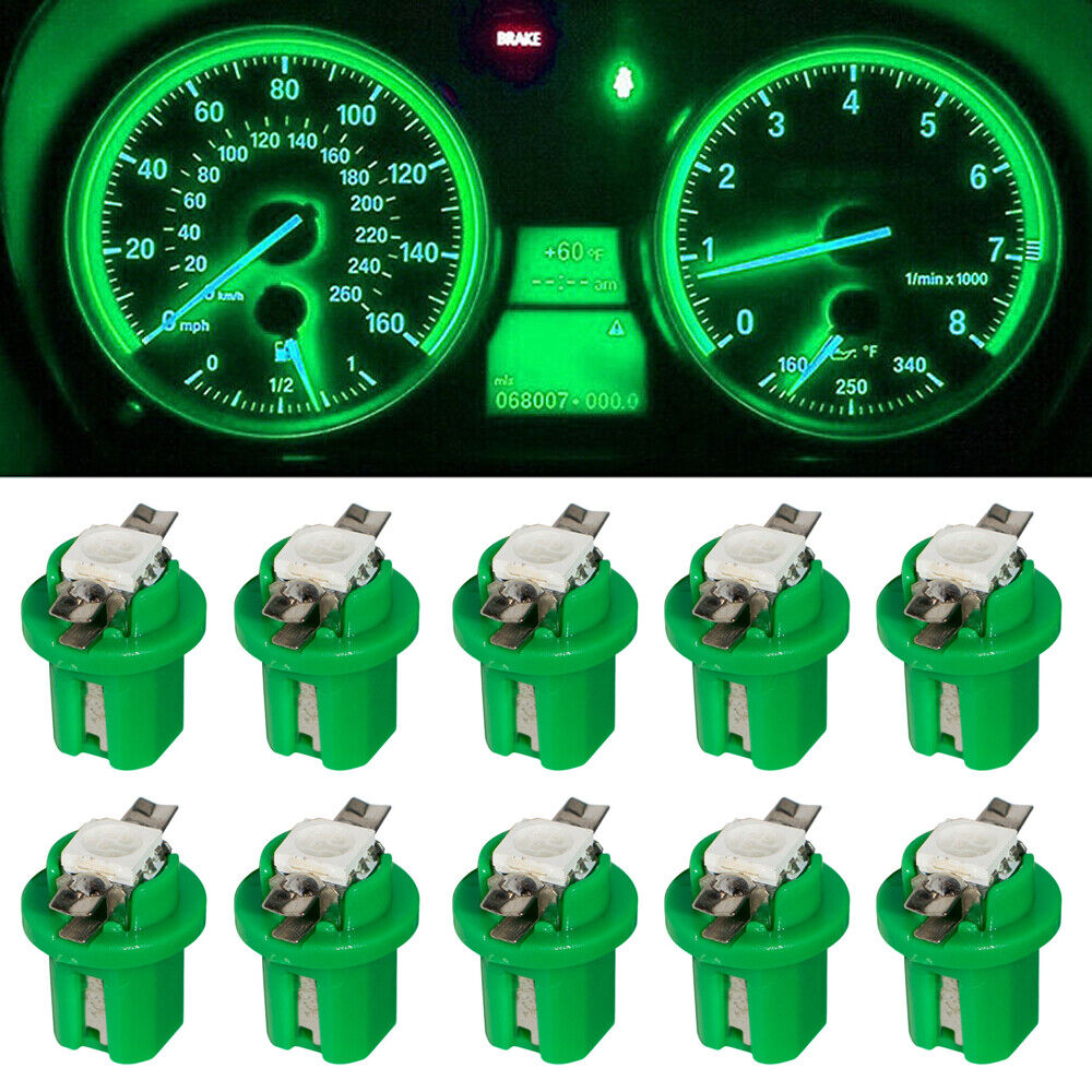 10Pcs T5 B8.5D 5050 1SMD Green Car LED Dash Instrument Light Bulbs Accessories