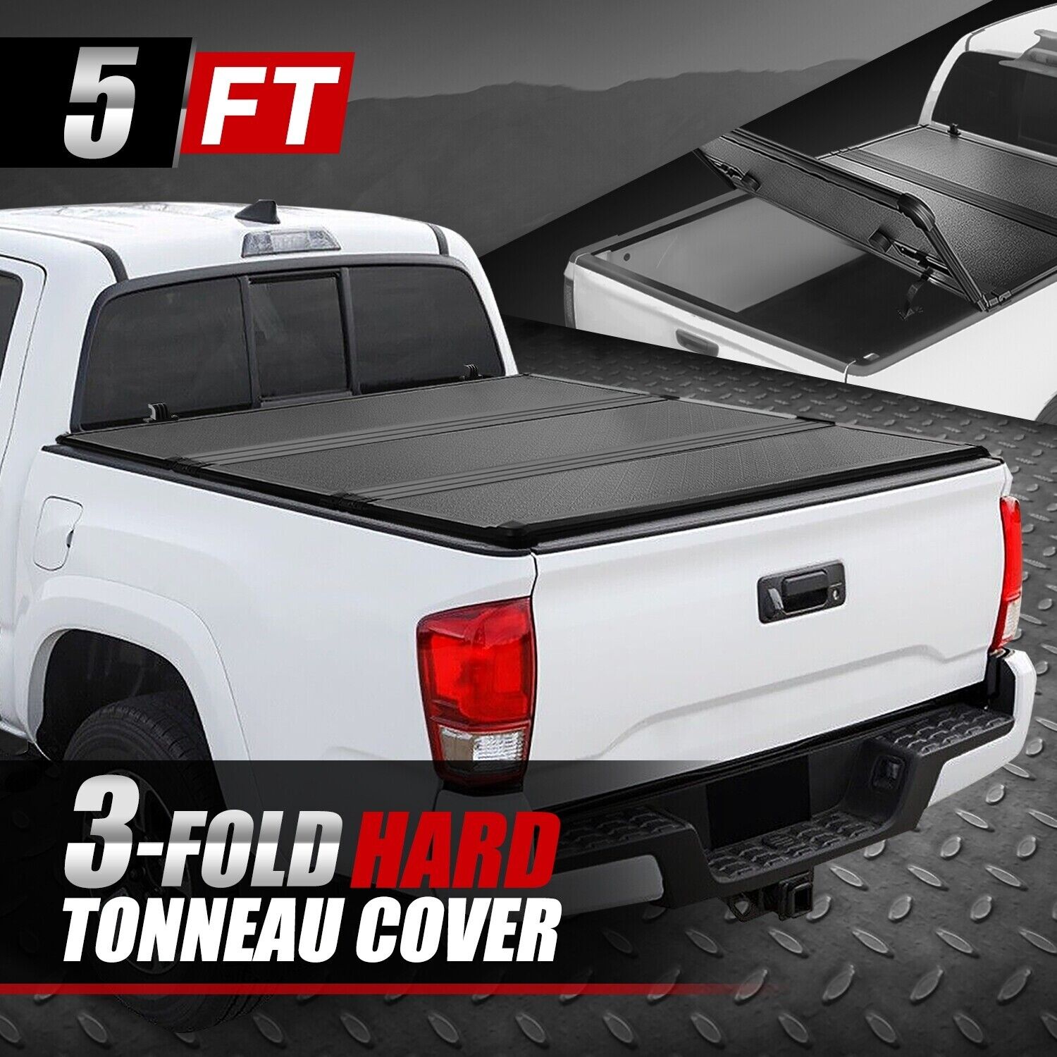 For 16-23 Toyota Tacoma 5Ft Short Bed FRP Hard Solid Tri-Fold Tonneau Cover