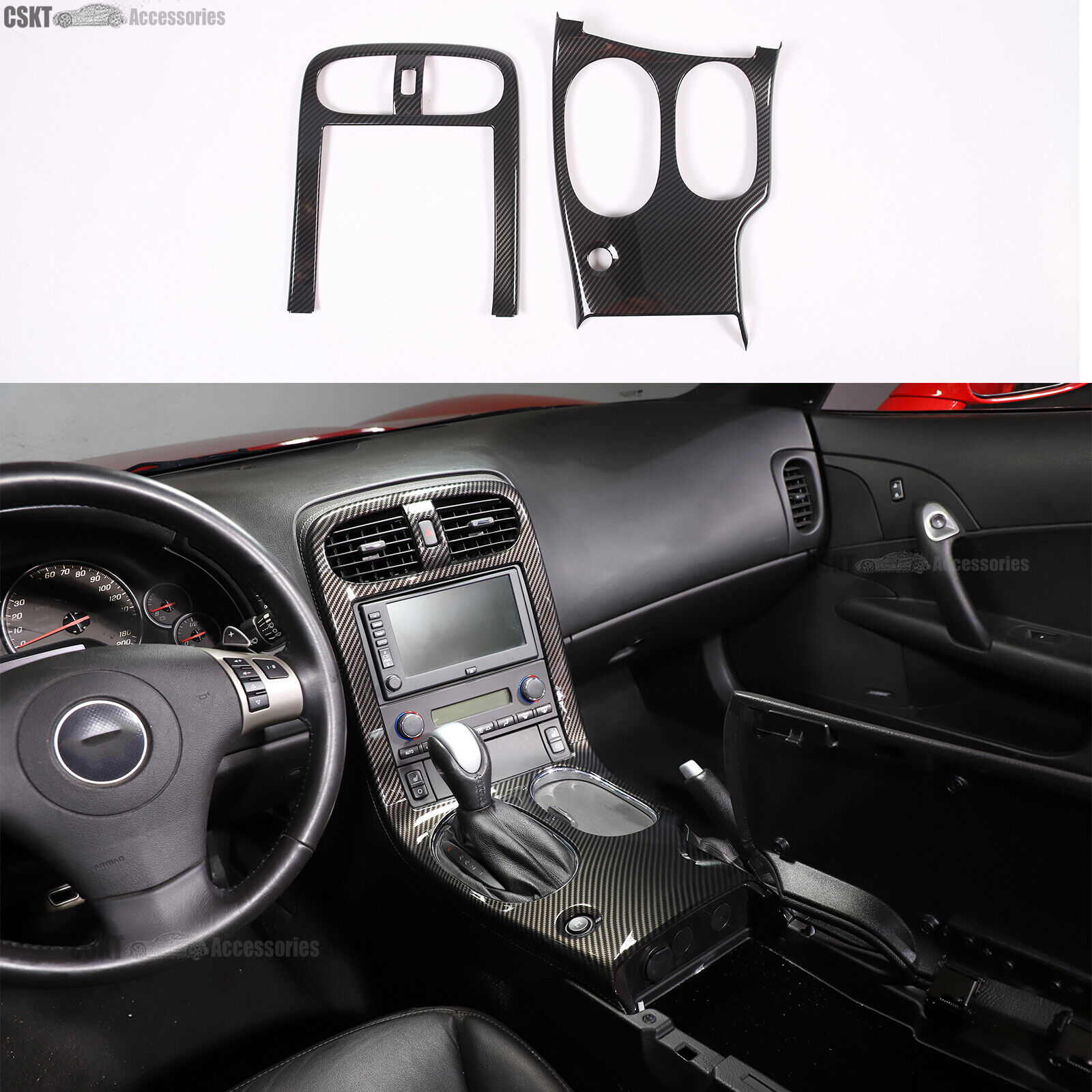 Fits 05-13 Corvette C6 Interior Dash Frame ABS Carbon Fiber Tirm Cover set