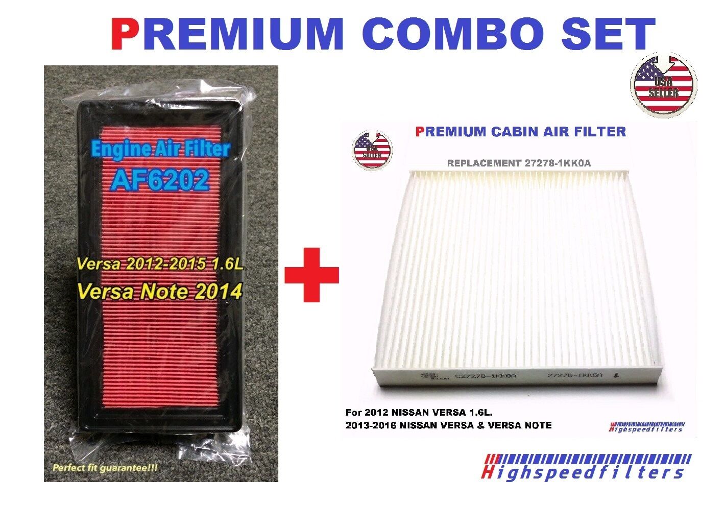 PREMIUM Air Filter + Cabin Filter COMBO set for 2014 - 2019 NISSAN VERSA & NOTE