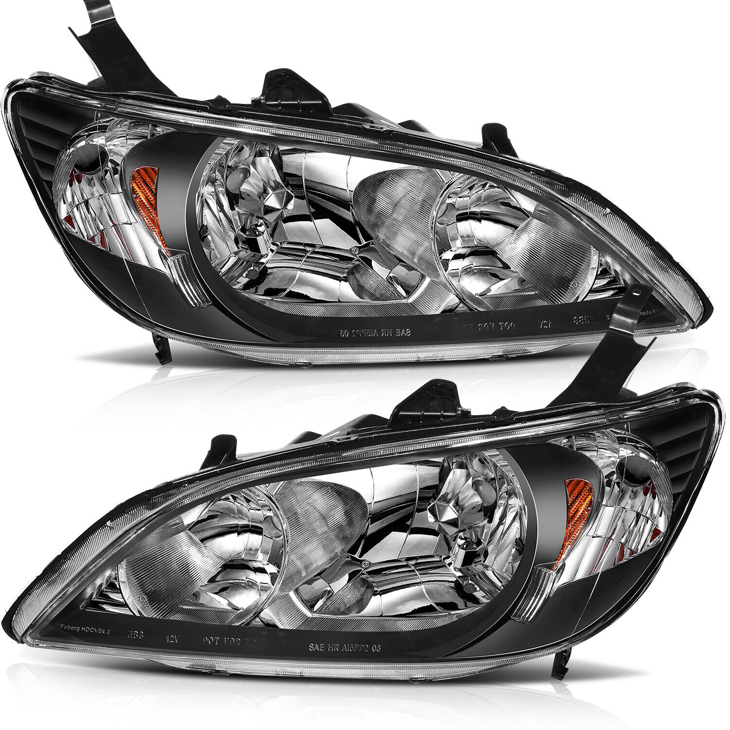 For 2004-2005 Honda Civic Sedan/ Coupe Front Left & Right Headlights Assembly