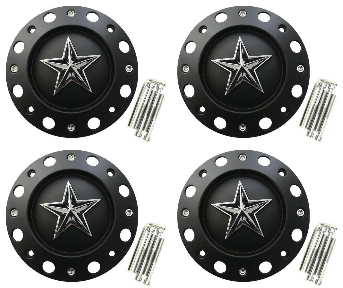 4x New Rockstar KMC XD Series TALL Wheel Center Caps Matte Black 5/6/8Lug XD775 