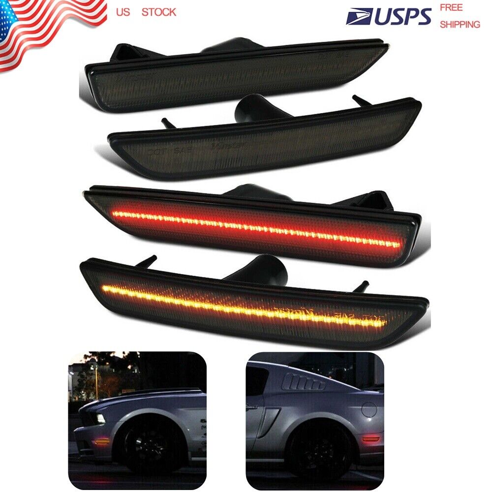 For Ford Mustang Smoked Lens Front & Rear LED Side Marker Lights 4PC 2010-2014