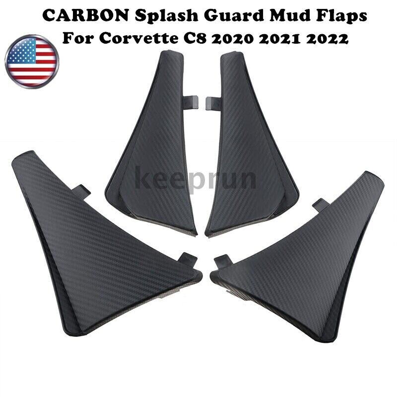 4pcs For Corvette C8 2020-2023 Carbon Fiber Front & Rear Splash Guard Mud Flaps