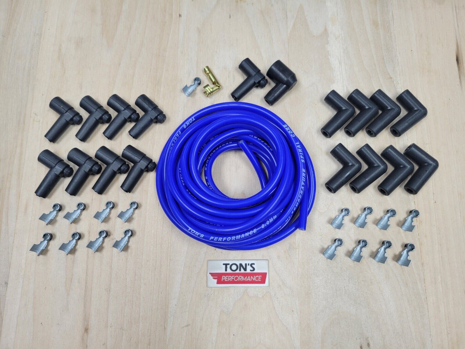 Ton\'s 8mm Universal Silicone 8mm Spark Plug Wire Kit Set DIY Wires v8 Blue HEI