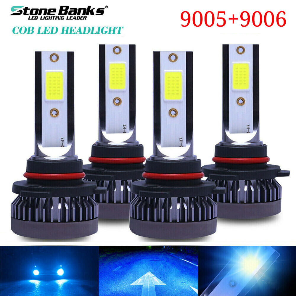 4x Combo 9005 9006 LED Headlight Bulbs Kit High&Low Beam Factory 8000K Ice Blue