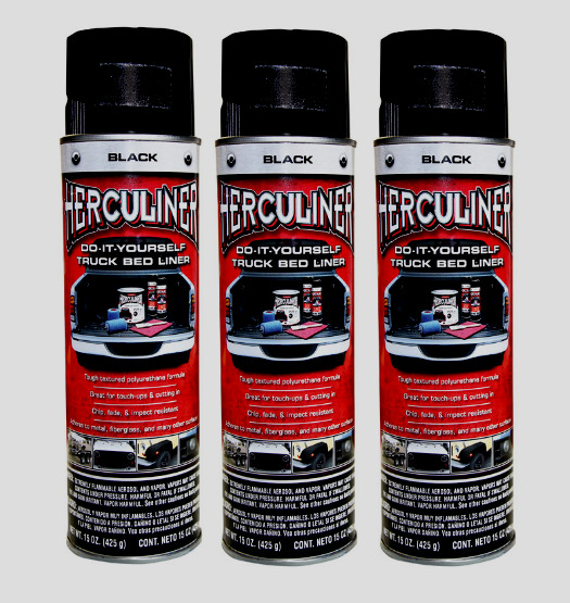 3 Herculiner Black Truck Bed Liner Coating Spray Tough Textured Polyurethane