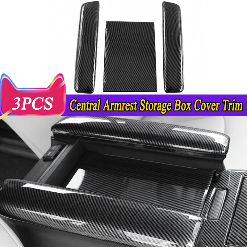 3pcs Carbon Fiber ABS Armrest Storage Cover Trim Fit For Toyota Sienna 2021-2024