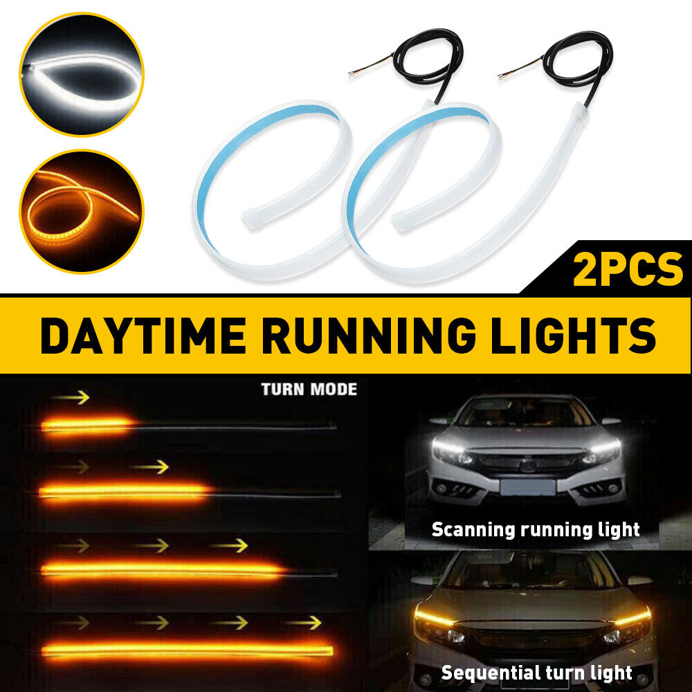 2x60CM LED DRL Light Car Headlight Strip Light Turn Signal Daytime Running Light