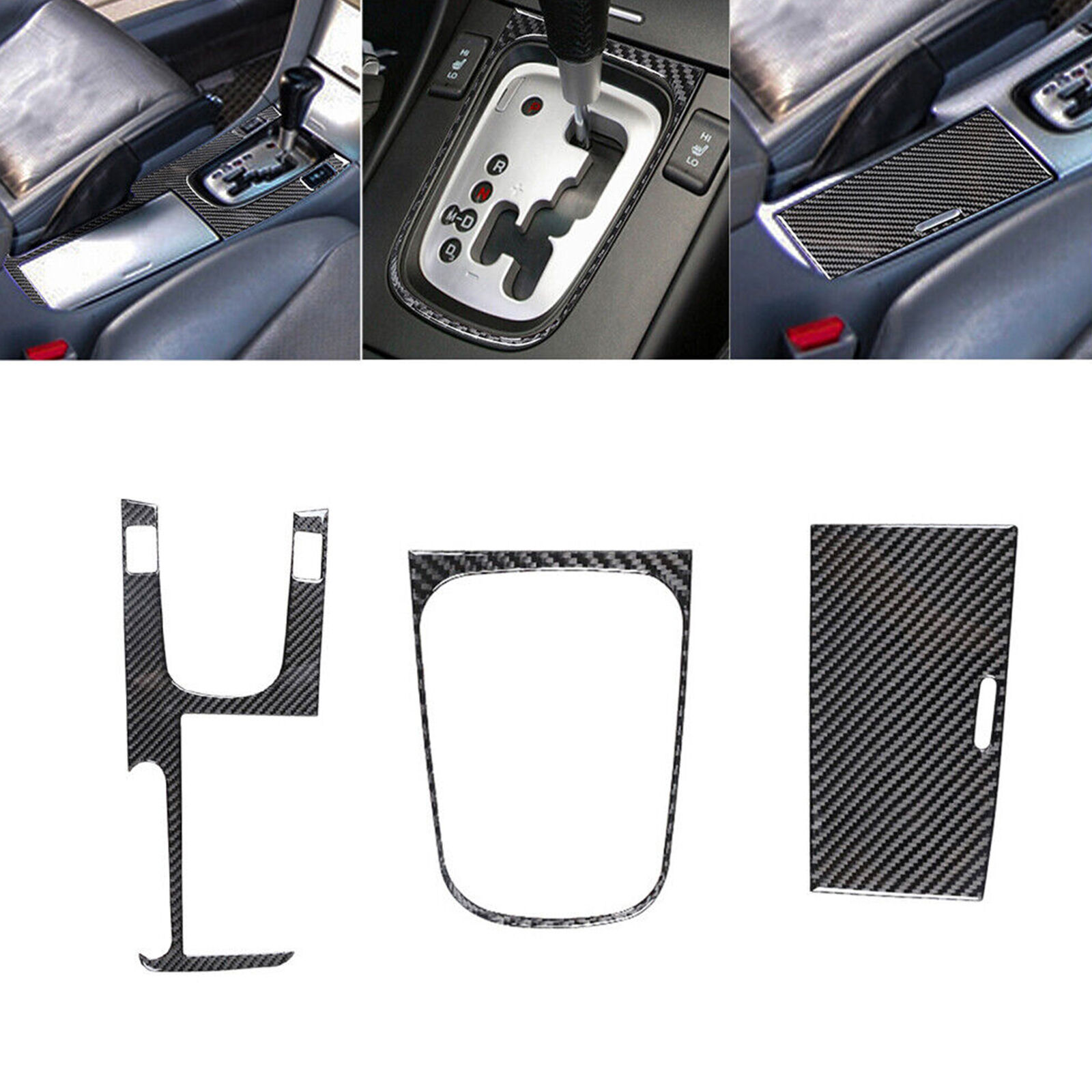 3Pcs Carbon Fiber Interior Gear Shift Kit Cover Trim Fit For Acura TSX 2004-2008