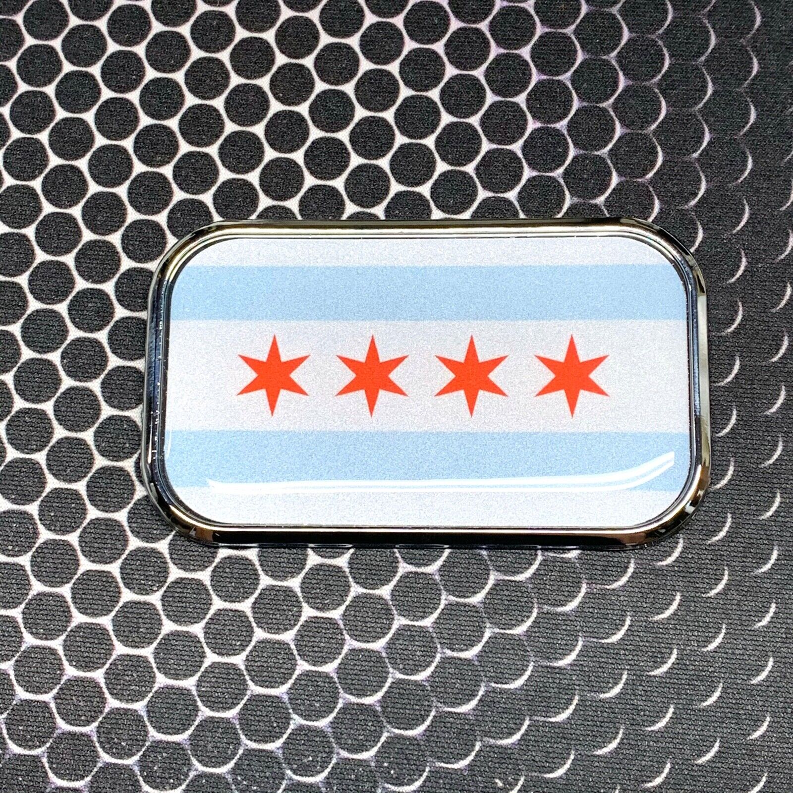 Chicago Flag REFLECTIVE Domed CHROME Emblem Windy City Car Sticker 3D 3\