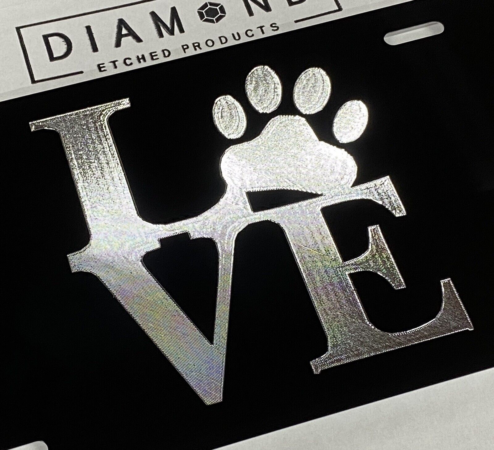 Engraved Love Dog Puppy Paw Car Tag Diamond Etched Aluminum License Plate Gift
