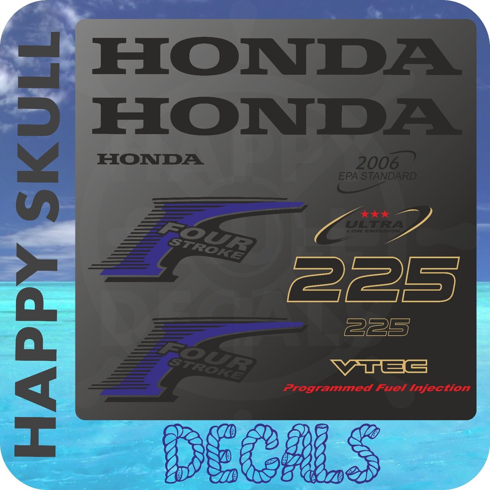Honda 225 hp Four Stroke outboard engine decal sticker set reproduction
