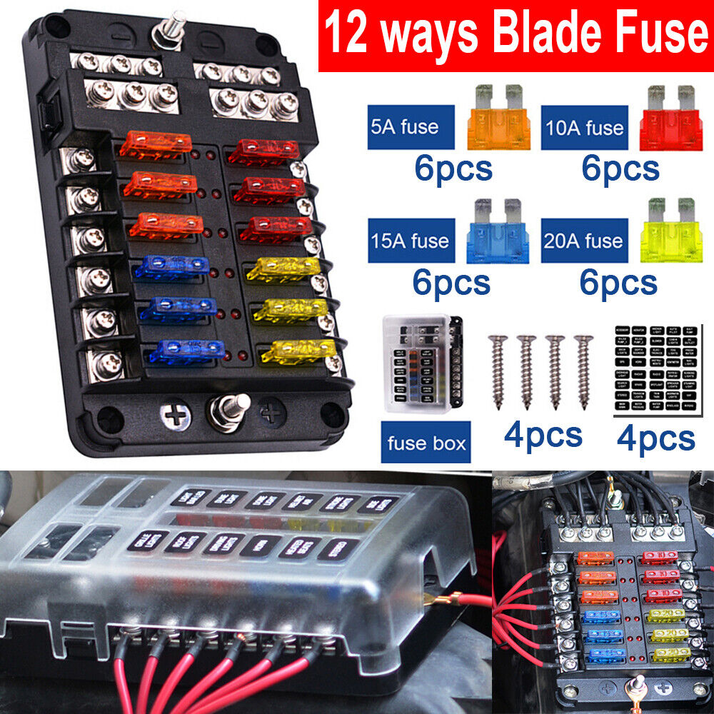 12 Way Auto LED Blade Fuse Box Block Holder 12V 32V Car Power Distribution Relay