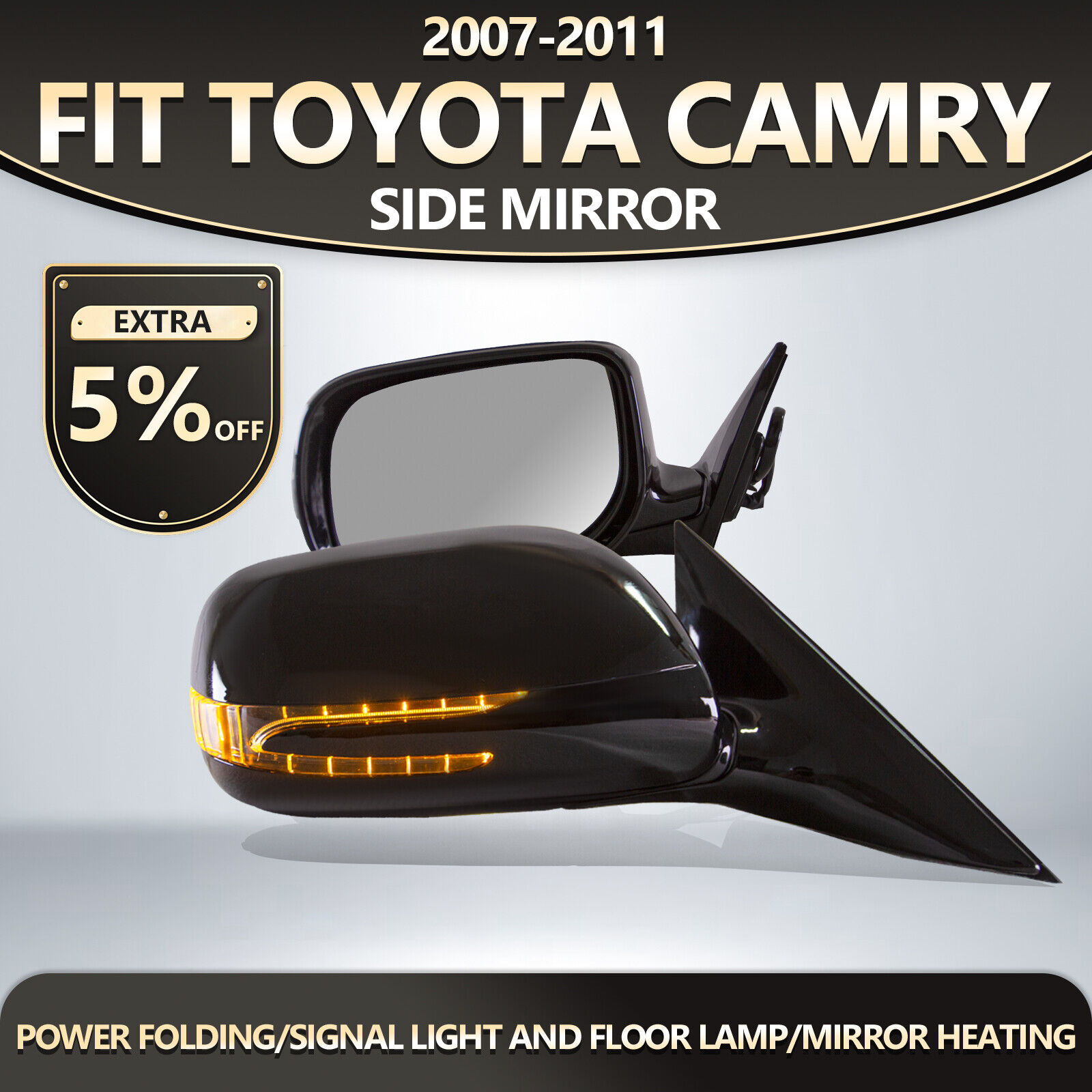 Fit 2007-2011 Toyota Camry Side Mirrors Folding Pair Black LED Heated 9 Pins