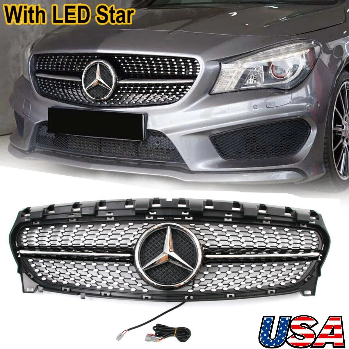 Black Front Grille Grill For Mercedes Benz W117 Cla180 Cla200 CLA250 2013-2019