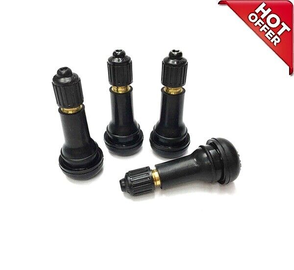 TR413 SNAP-IN TIRE VALVE STEMS WITH CAPS BLACK RUBBER (4 pcs) RUBBER Type