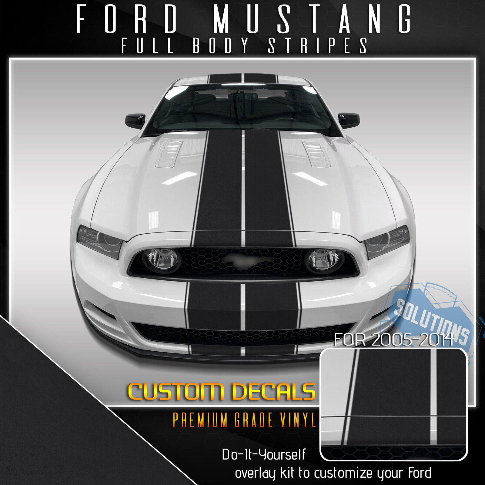 For 2005-2014 Mustang Full Body Rally Racing Stripes Graphic Decal - Matte Vinyl