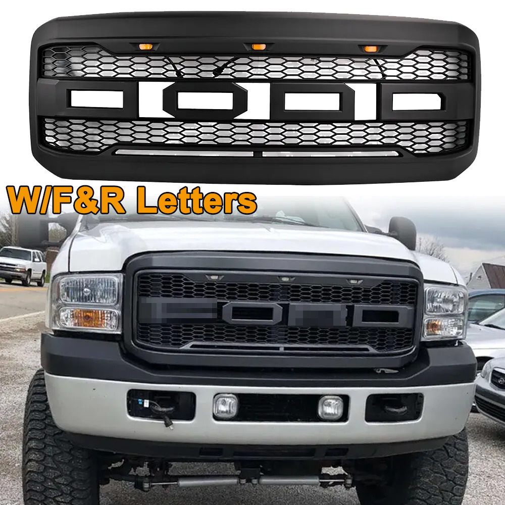 Black Grill for For Ford 2005 2006 2007 F-250 F-350 Super Duty Front Grill w/LED