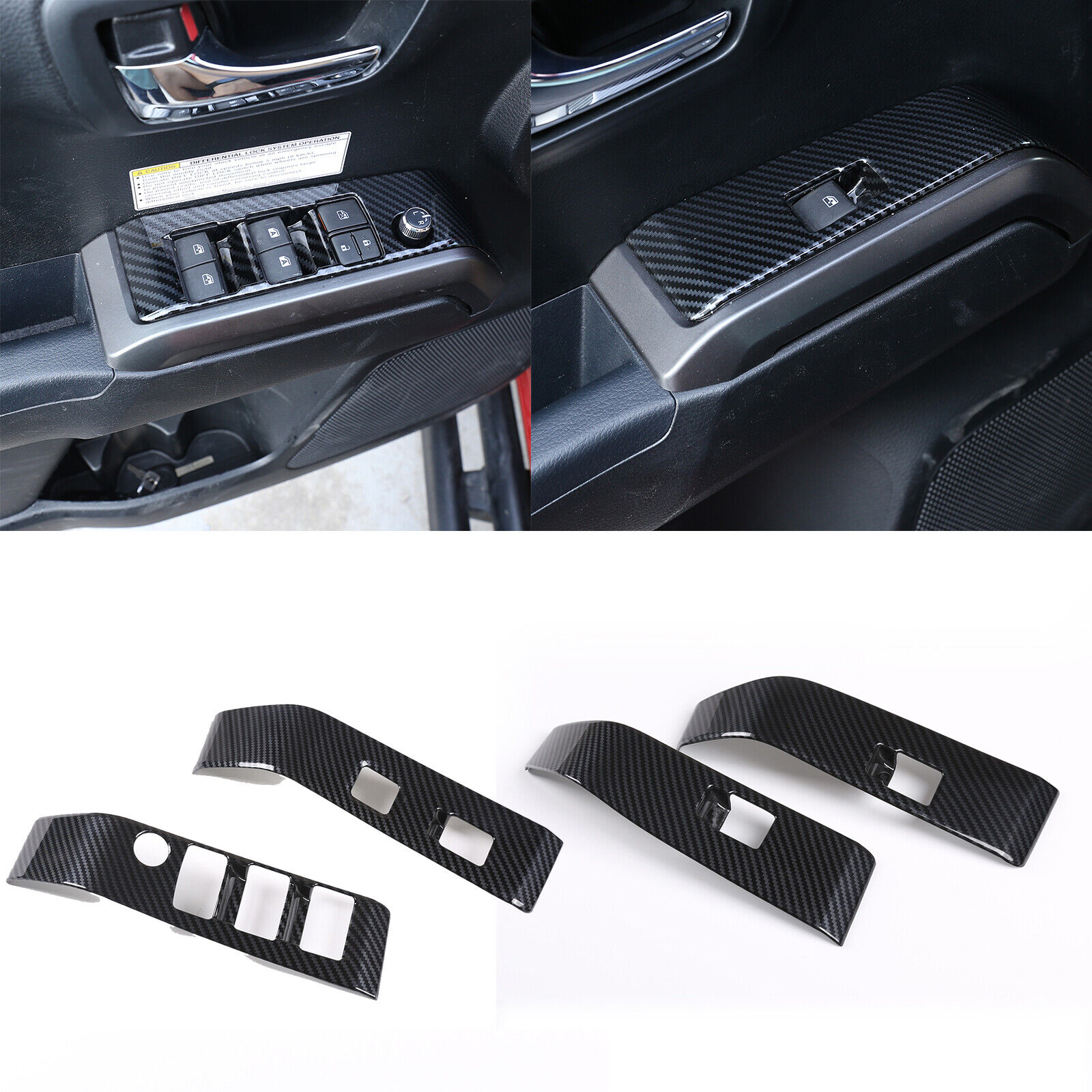 Carbon Fiber ABS Window Switch Panel Cover Trim For Toyota Tacoma 2016-2023 4PCS