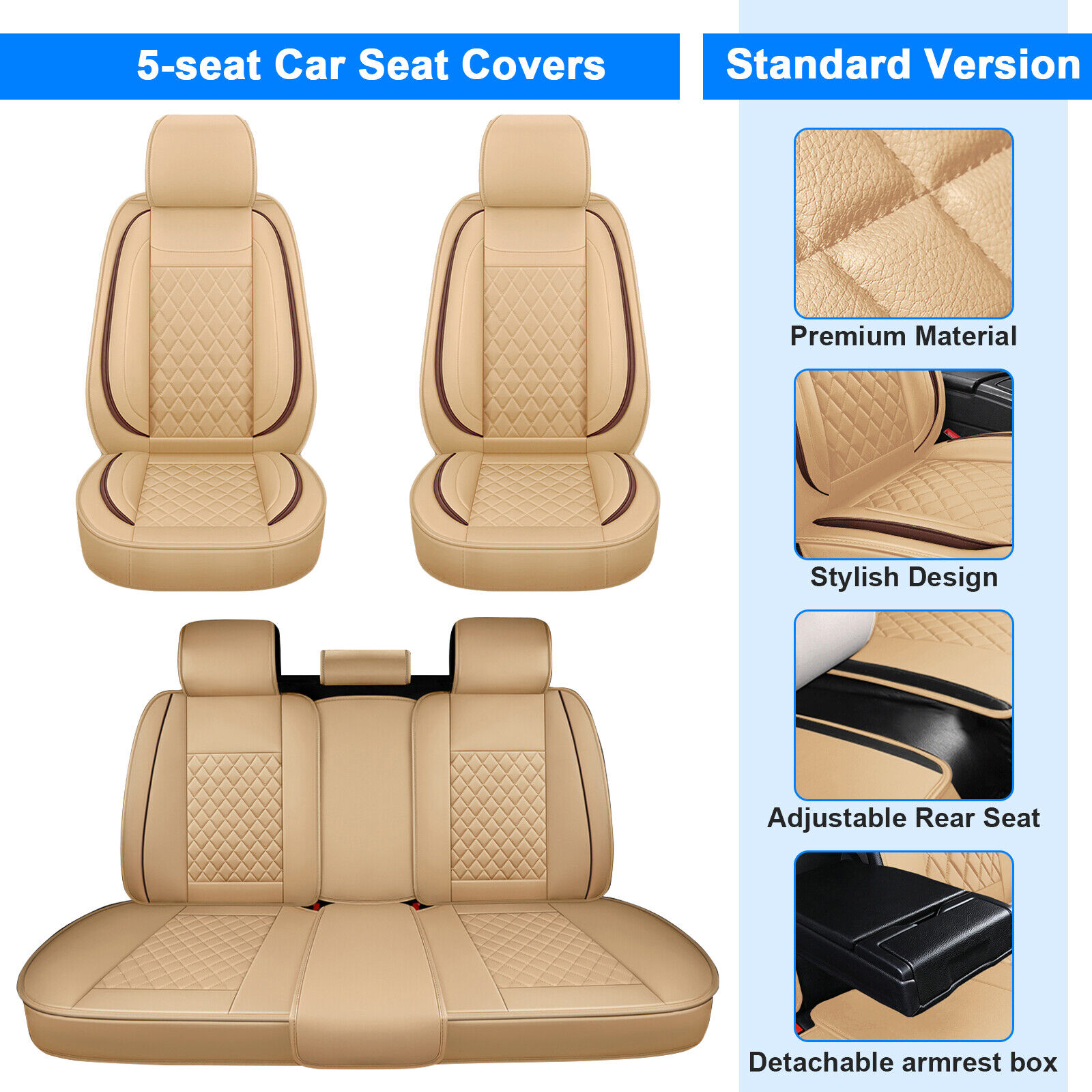 Fit Volkswagen 3D Deluxe Waterproof PU Leather Auto 5 Car Seats Cover Front&Rear