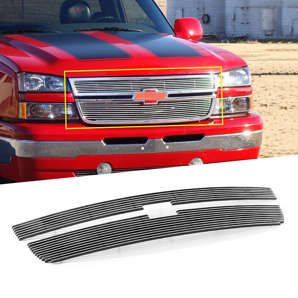Fits 06 Chevy Silverado 1500/05-06 2500HD/3500 Silver Billet Grille Insert Combo