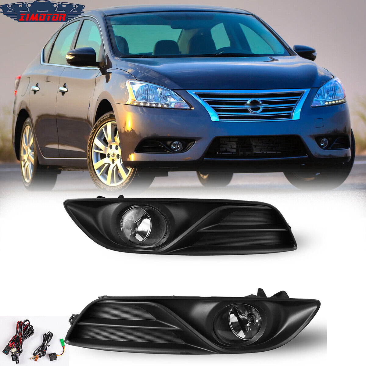 For 2013-2015 Nissan Sentra Fog Lights Bumper Clear Lens Lamps Wiring Kit Switch