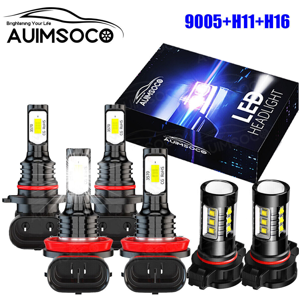 For GMC Canyon 2015-2018 LED Headlight High&Low Beam Fog Light Bulbs Kit 6pcs