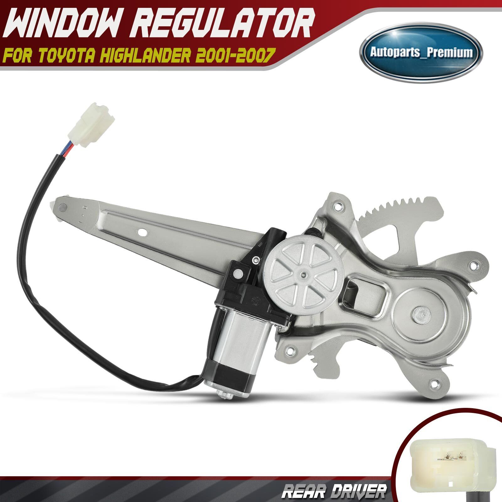 Rear Driver Power Window Regulator w/ 2-Pin Motor for Toyota Highlander 01-07