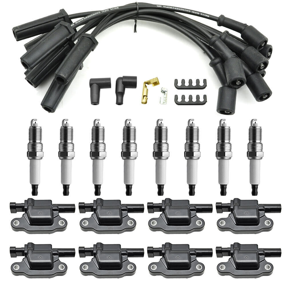 8 (pack) UF413 Ignition Coils + 41-962 Spark Plugs + Spark Plug Wires For Chevy
