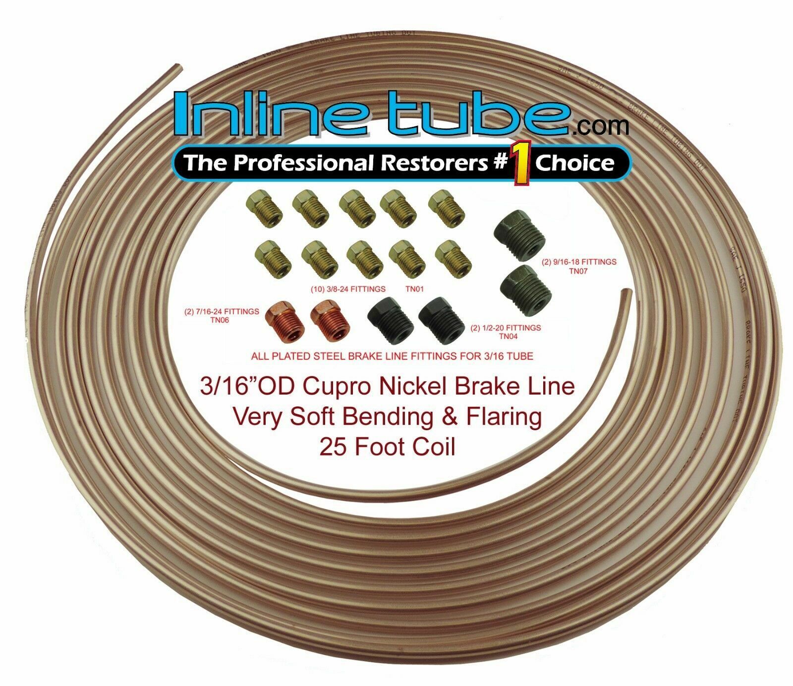 Copper Nickel Brake Line Tubing Kit 3/16 Od 25 Foot Coil Roll All Size Fittings