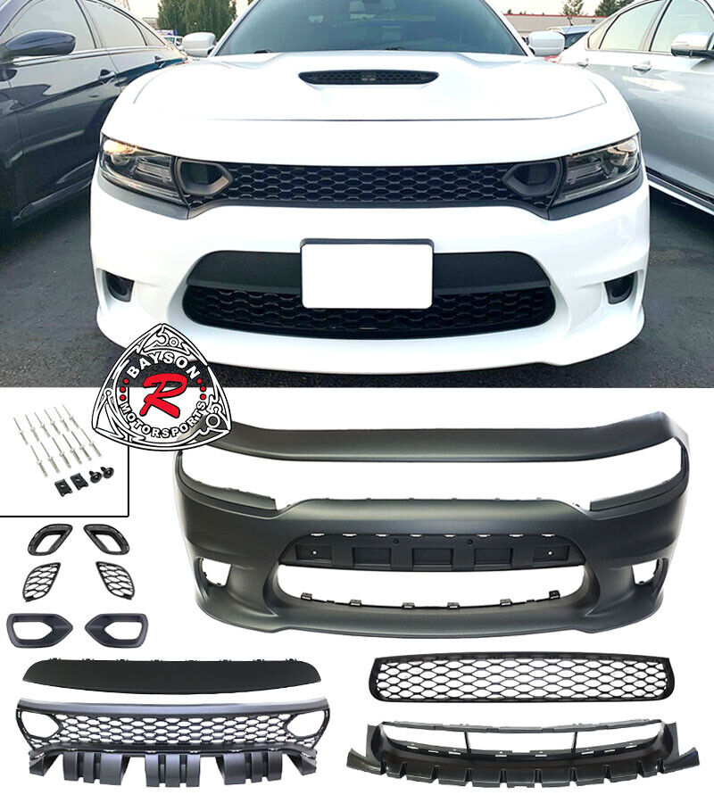 Fits 15-23 Dodge Charger SRT-8 Hellcat Style Front Bumper w/ SP Air Duct Grille