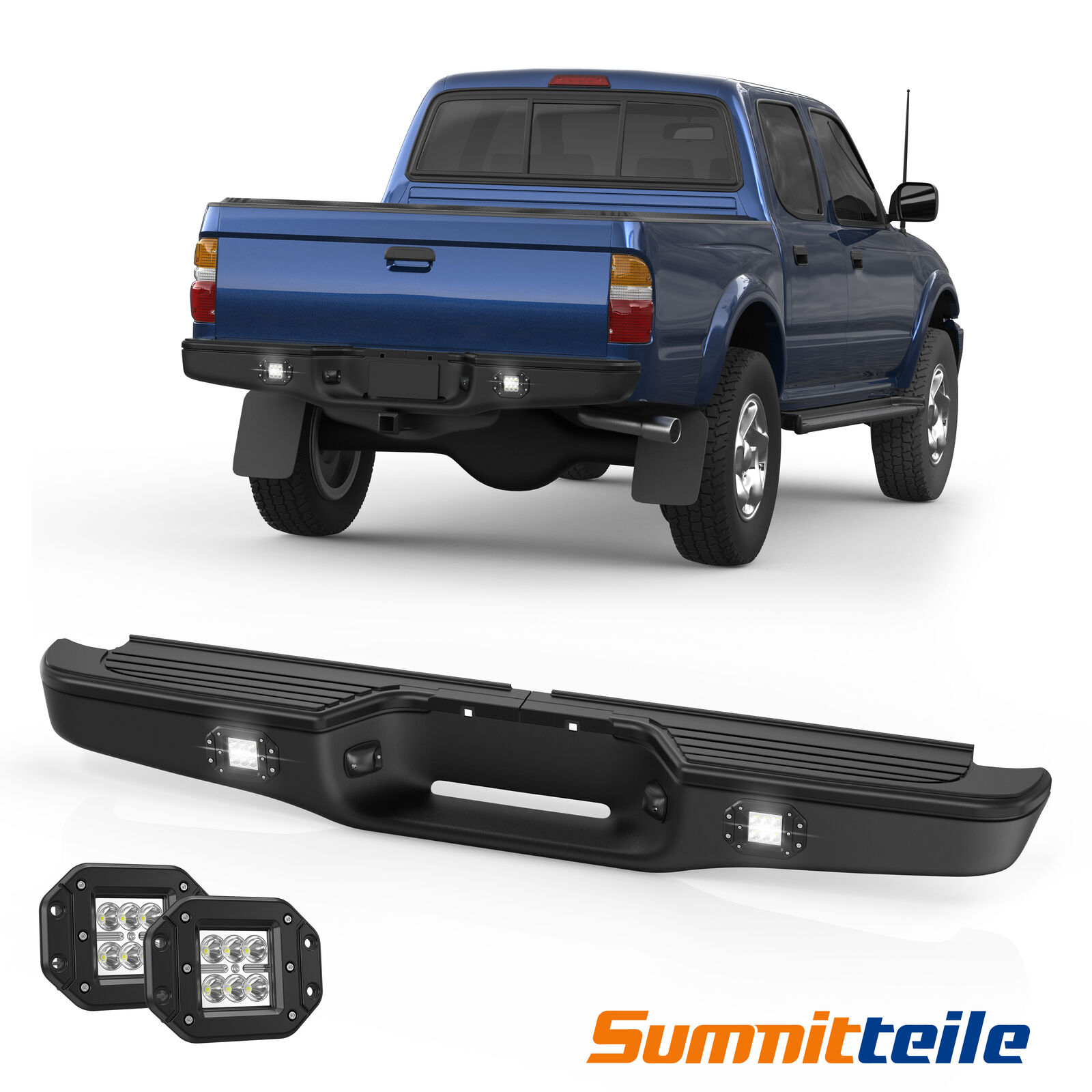 Black Rear Step Bumper Assembly w/ LED Light For 1995-2004 Toyota Tacoma Truck