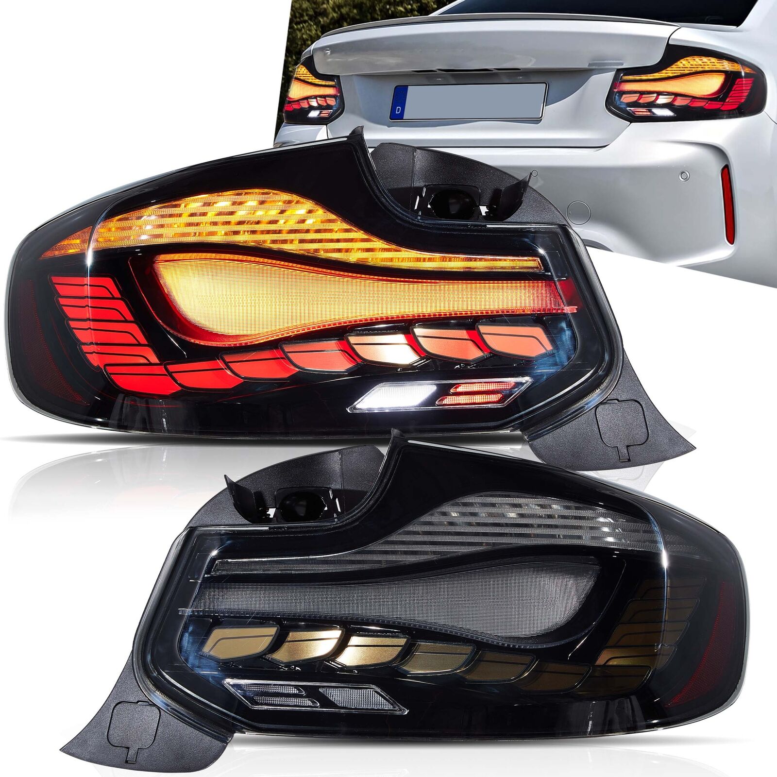 GTS Smoked Tail Lights W/Animation For BMW 2Series 2014-2021 F22 F23 F87 pair