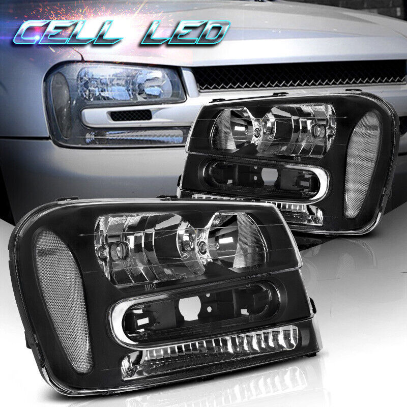 Headlights Assembly Pair For 2002-2009 Chevy Trailblazer Replacement Headlamps