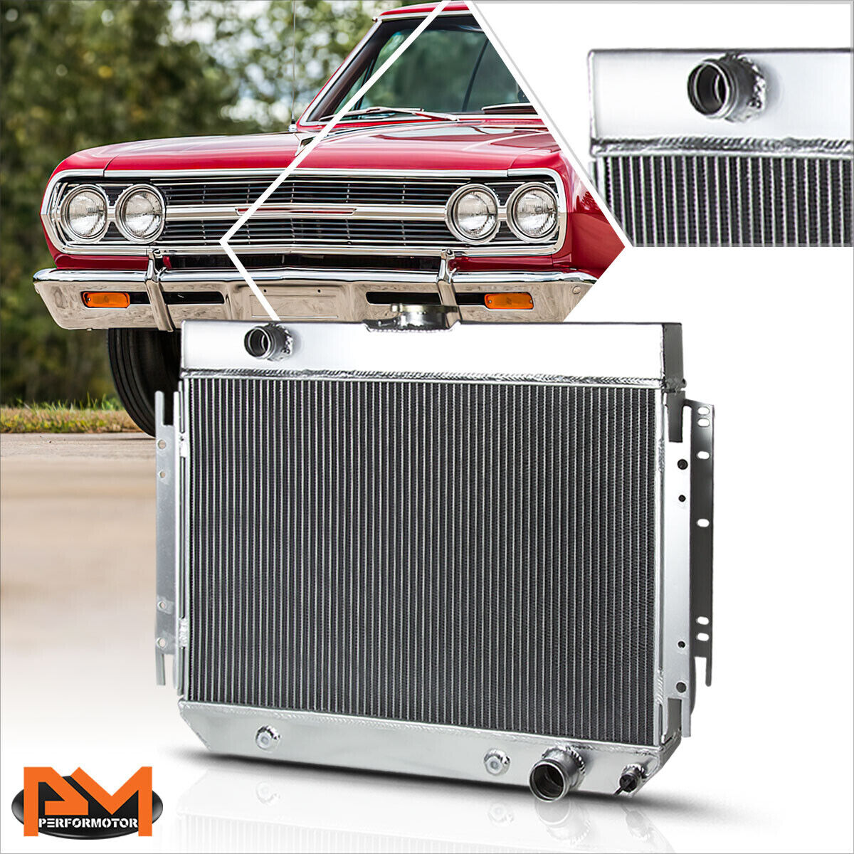 For 64-67 Chevy Chevelle/El Camino MT L6/V8 3-Row Aluminum Core Cooling Radiator