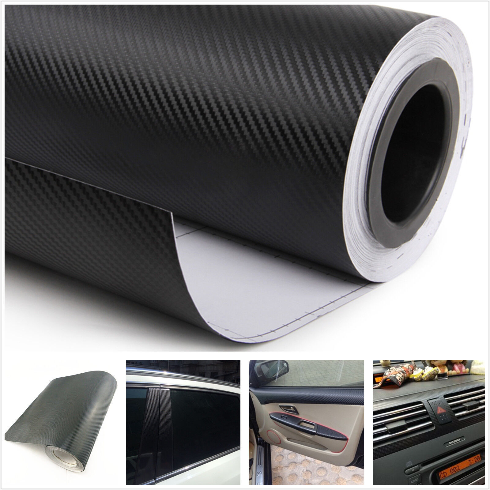 3D Car Interior Accessories Interior Panel Black Carbon Fiber Vinyl Wrap Sticker