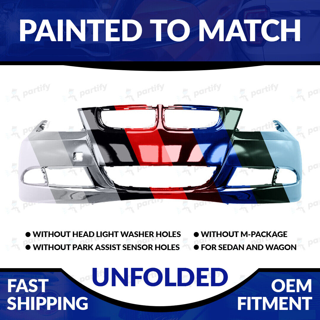 NEW Painted 2006-2008 BMW 3-Series Sedan Front Bumper W/O Snr & HL Washer Holes