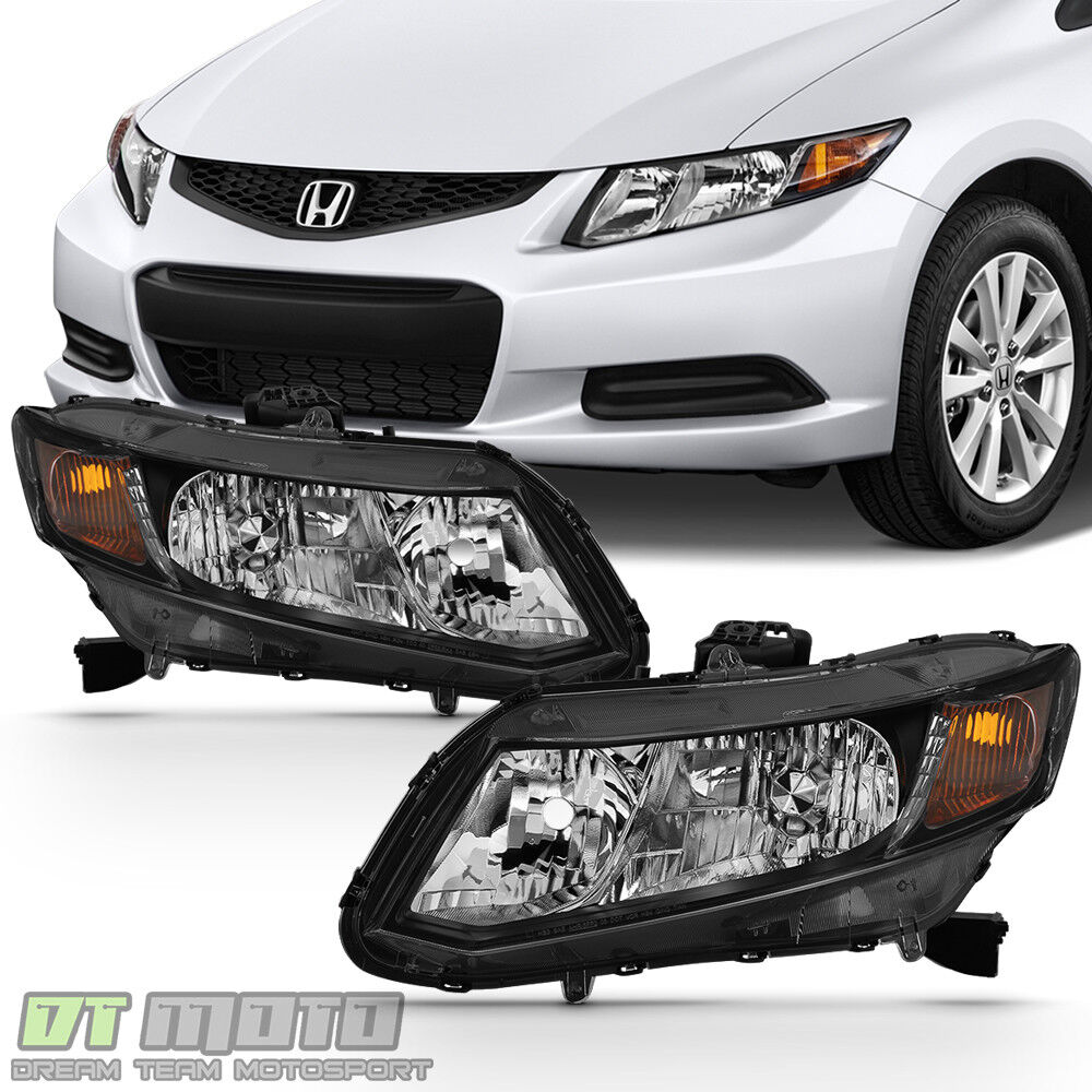 For 2012-2015 Honda Civic Sedan 12-13 Coupe Headlights Black Headlamp Left+Right