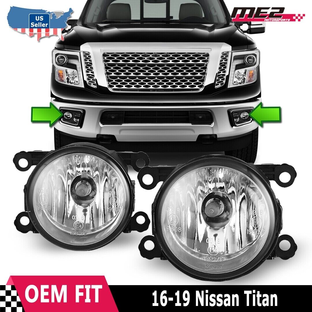 Fits 16-19 Nissan Titan PAIR Factory Bumper Replacement Fog Lights Clear Lens