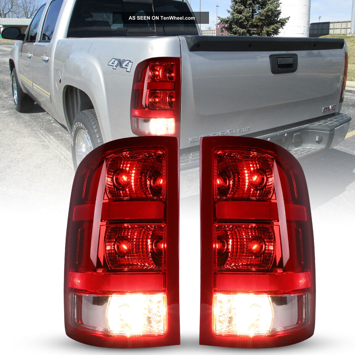 Chrome Housing Red Lens Tail Lights For 2007-2013 GMC Sierra 1500 2500 3500 HD 