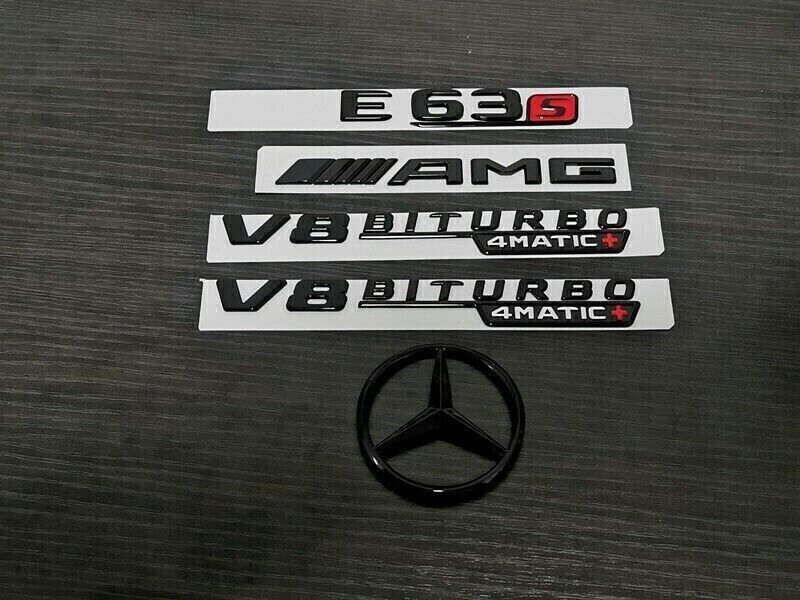 Gloss Black E63S AMG Biturbo 4matic+ emblem Rear Trunk Star badge For W213 E63