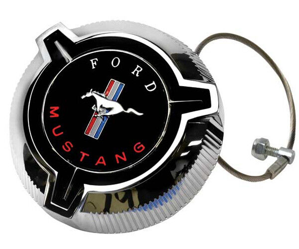 1967 Mustang Fuel Gas Cap Twist Off Chrome Plated w/ Cable Dynacorn - T80