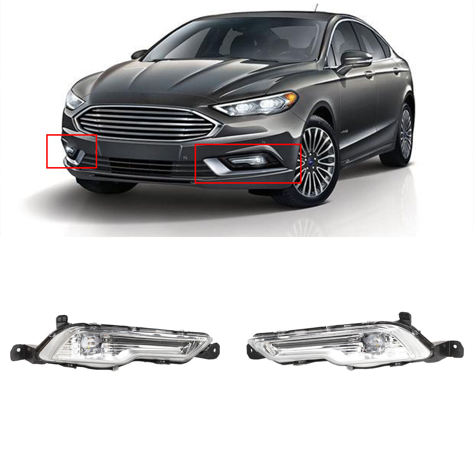 Front Bumper Pair Lamp LED Fog Light Fit For Ford Fusion 2017-2018 USA STOCK