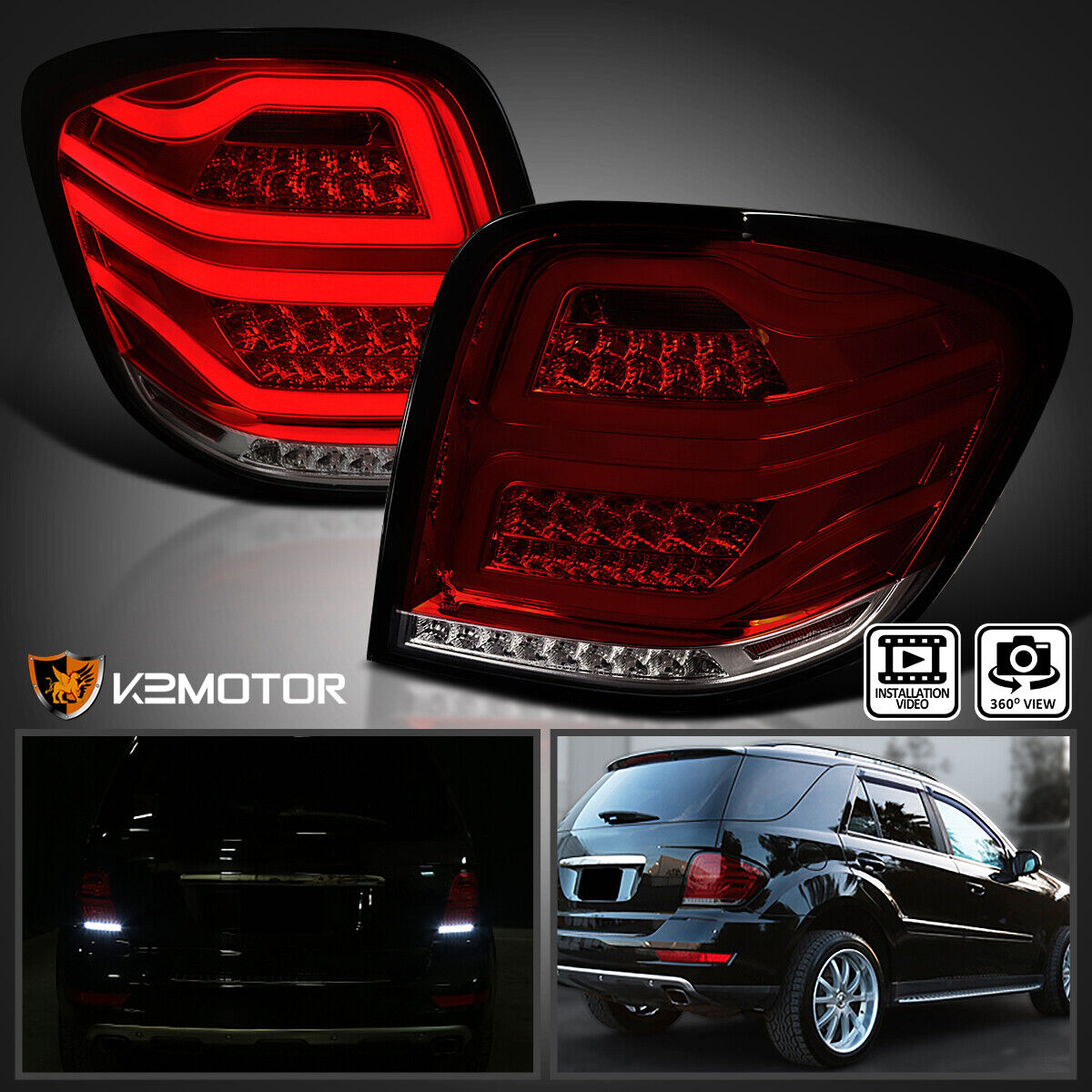 Red/Smoke Fits 2006-2011 Mercedes Benz W164 ML300 500 Full LED Tail Lights Lamps