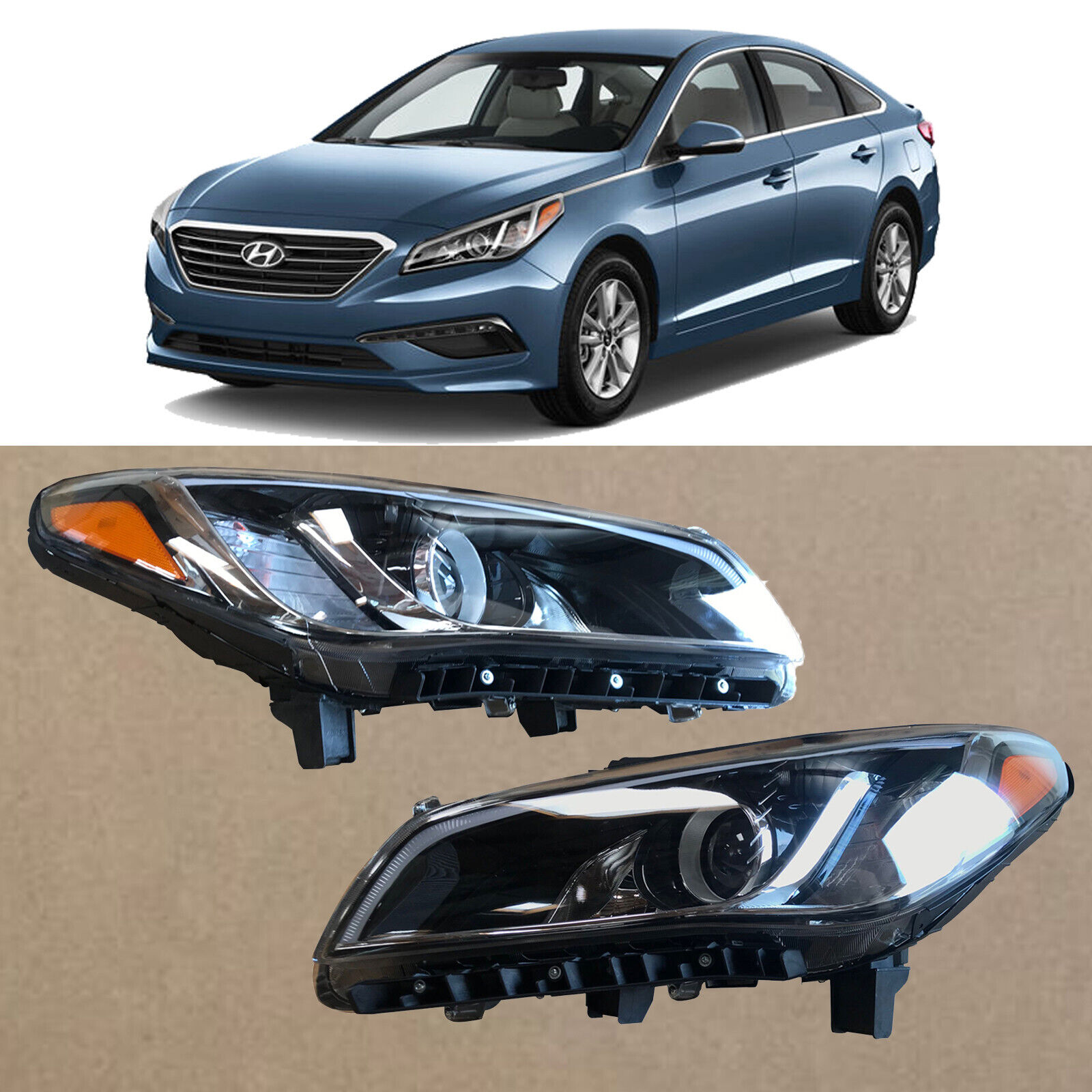 Headlight Replacement Driver Passenger 2pcs for 2015 2016 2017 Hyundai Sonata