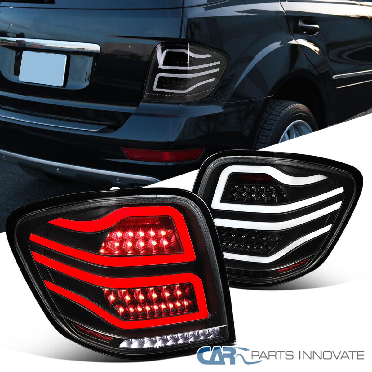 Fits 06-11 Mercedes Benz W164 ML-Class Black Full LED Tail Lights Brake Lamps