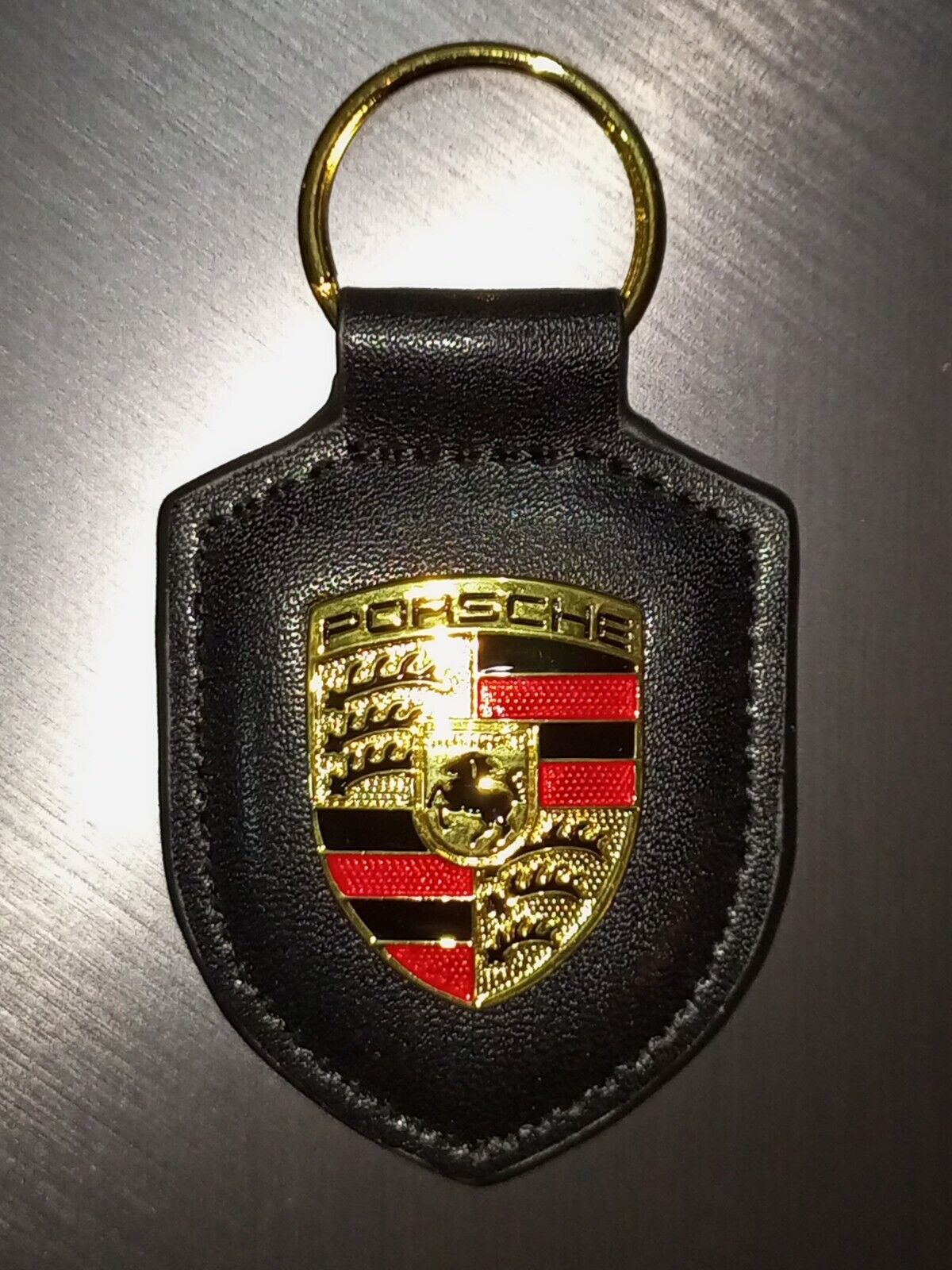 Genuine Porsche Crest Keyring Keychain leather black red authentic white