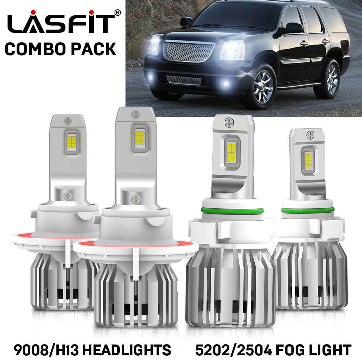 4x LASFIT Combo H13 5202 LED Headlight for GMC Yukon XL 1500 2007-2014 Fog Light